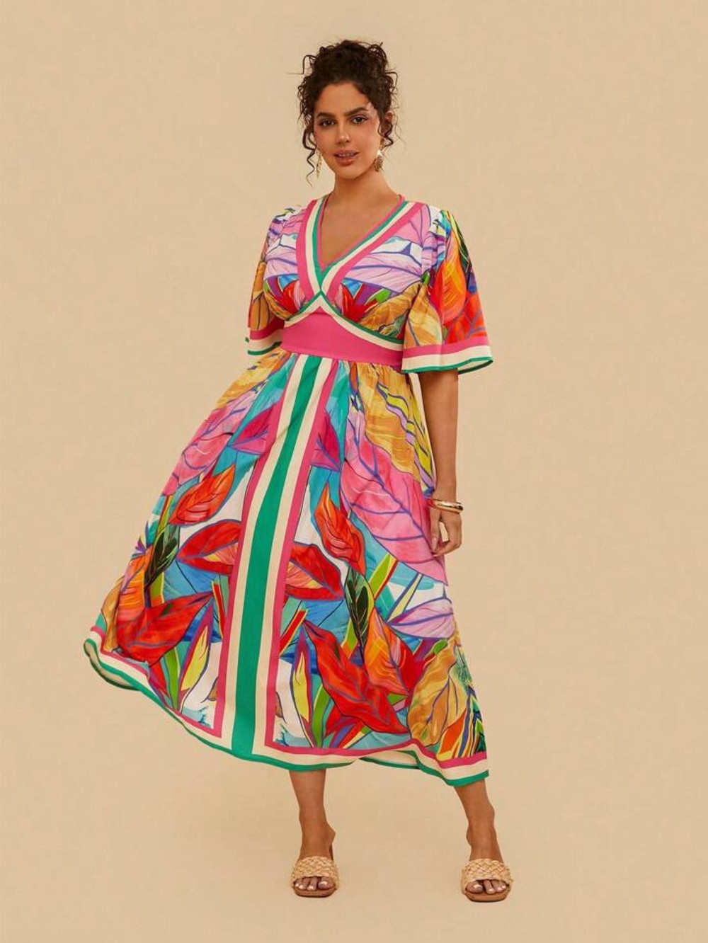 NWOT Travachic Plus Size Vacation Plant Printed High-Waist Summer Dress 4X / 20